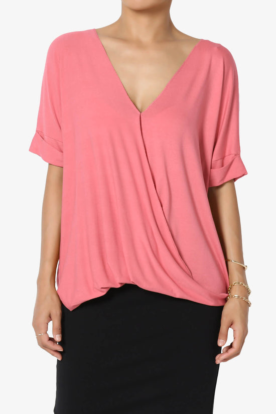 Tackle Wrap Hi-Low Crepe Knit Top DESERT ROSE_1