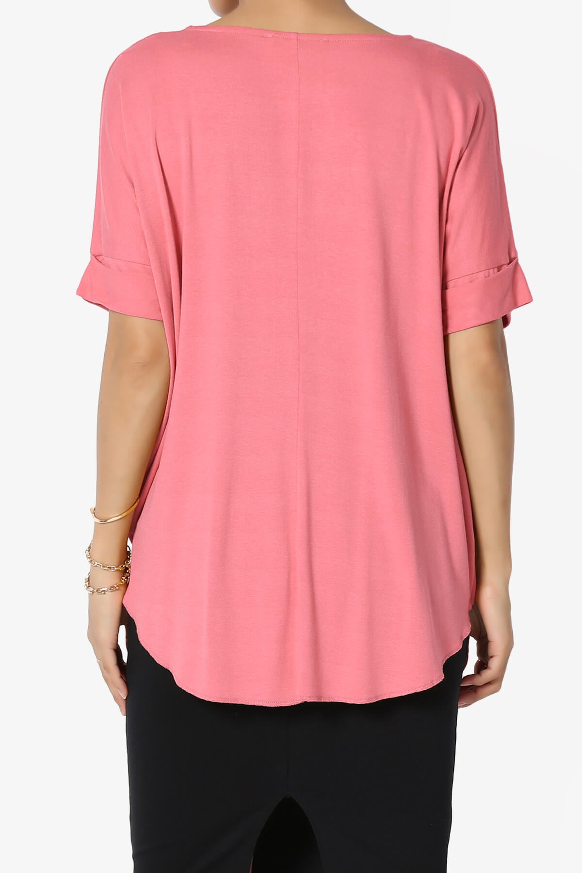 Tackle Wrap Hi-Low Crepe Knit Top DESERT ROSE_2