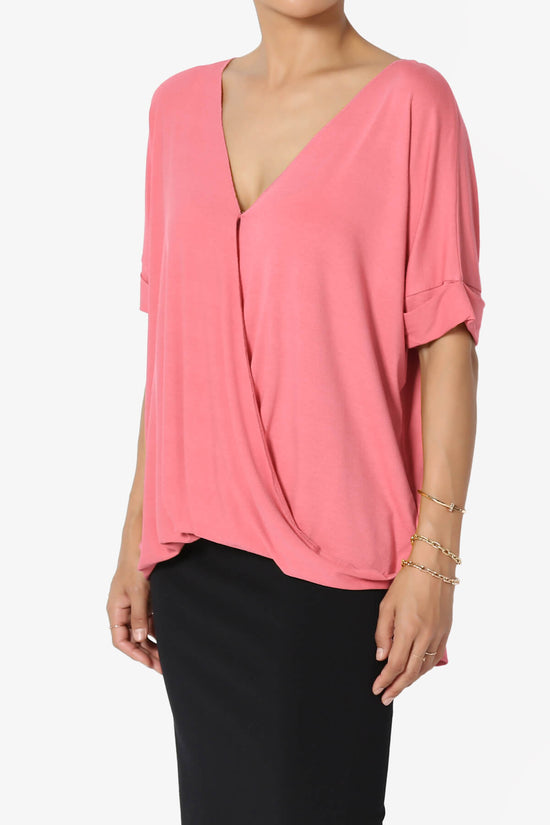Tackle Wrap Hi-Low Crepe Knit Top DESERT ROSE_3