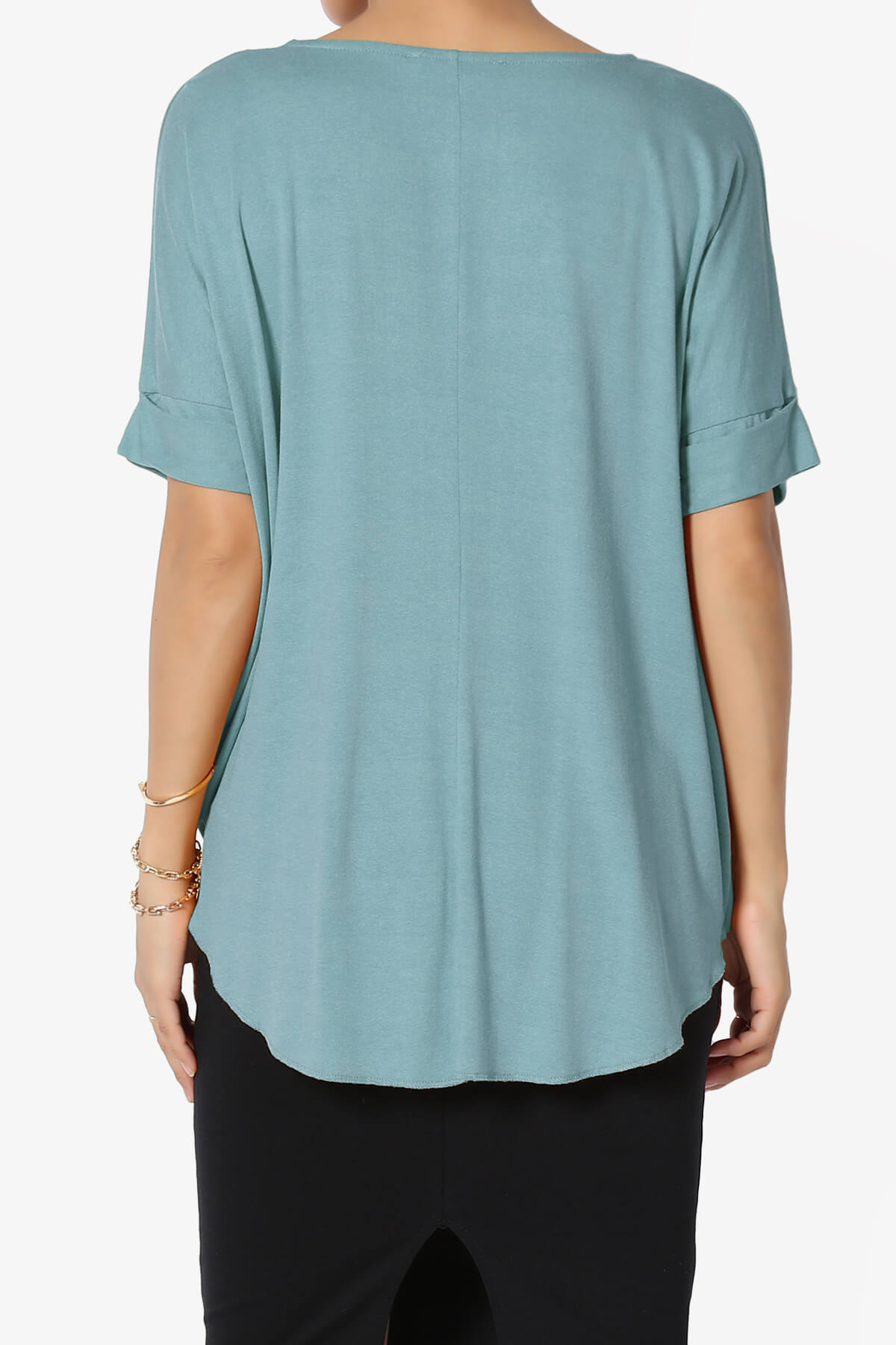 Tackle Wrap Hi-Low Crepe Knit Top DUSTY BLUE_2