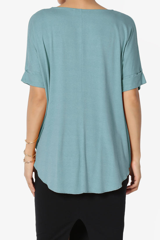 Tackle Wrap Hi-Low Crepe Knit Top DUSTY BLUE_2