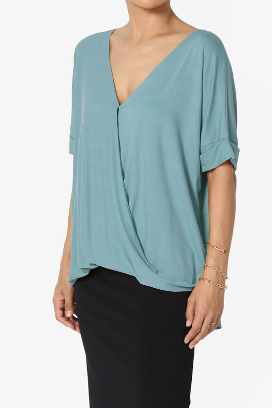 Tackle Wrap Hi-Low Crepe Knit Top DUSTY BLUE_3
