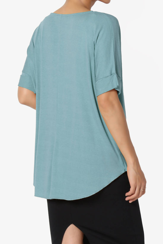 Tackle Wrap Hi-Low Crepe Knit Top DUSTY BLUE_4