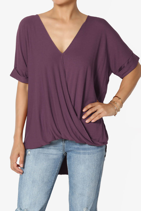 Tackle Wrap Hi-Low Crepe Knit Top DUSTY PLUM_1
