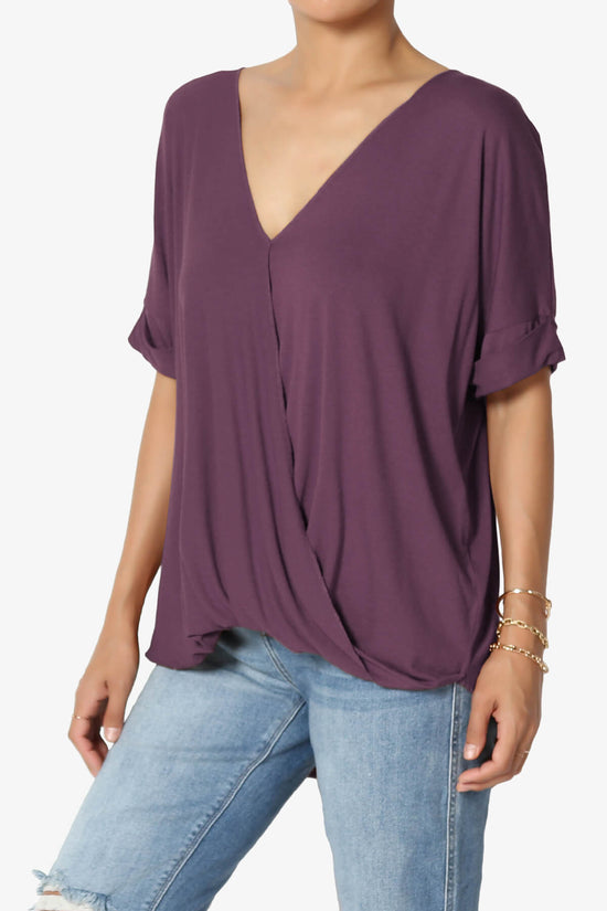 Tackle Wrap Hi-Low Crepe Knit Top DUSTY PLUM_3