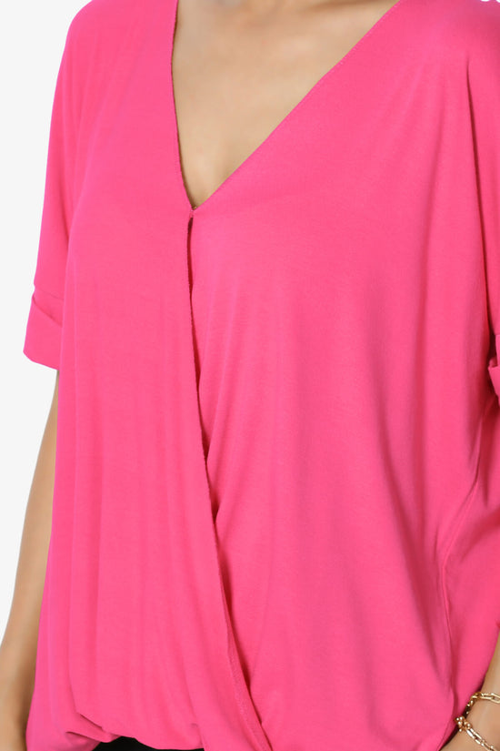 Tackle Wrap Hi-Low Crepe Knit Top FUCHSIA_5