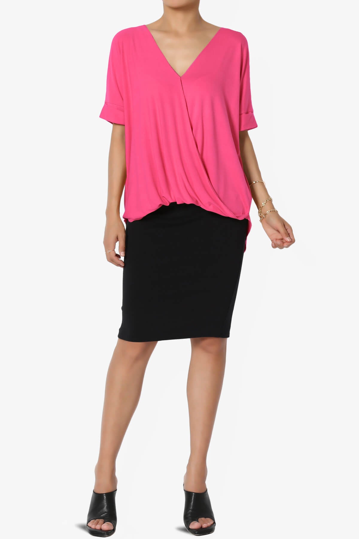 Tackle Wrap Hi-Low Crepe Knit Top FUCHSIA_6