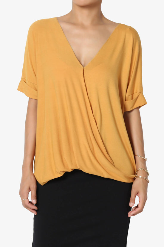 Tackle Wrap Hi-Low Crepe Knit Top GOLDEN MUSTARD_1