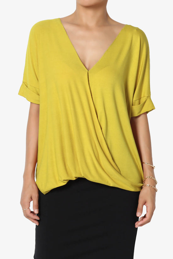 Tackle Wrap Hi-Low Crepe Knit Top GOLDEN WASABI_1