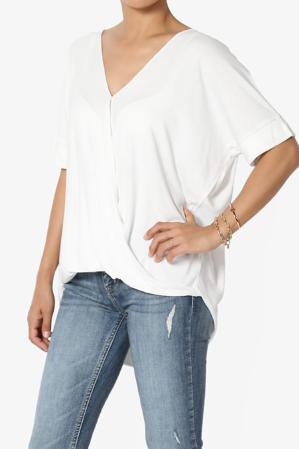 Tackle Wrap Hi-Low Crepe Knit Top IVORY_3