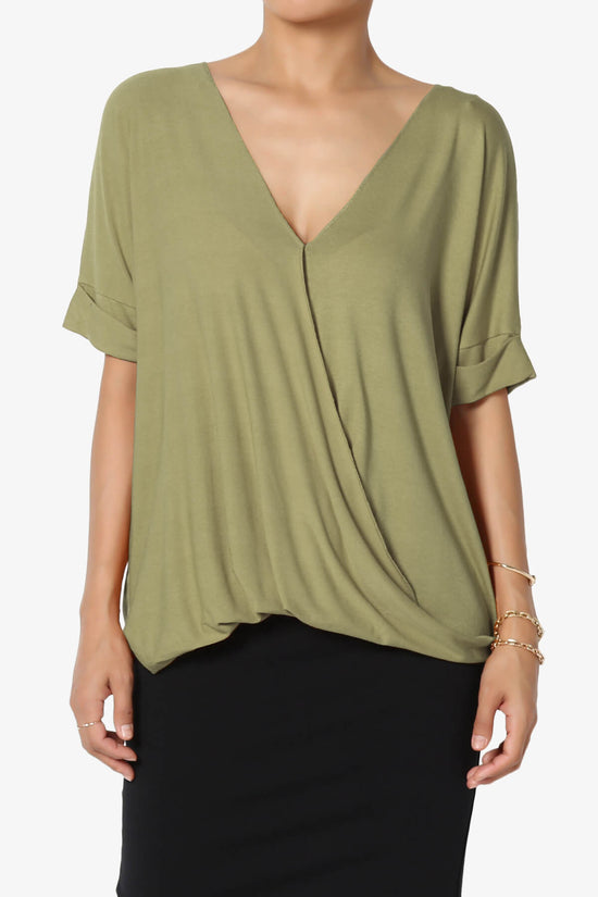 Tackle Wrap Hi-Low Crepe Knit Top KHAKI GREEN_1