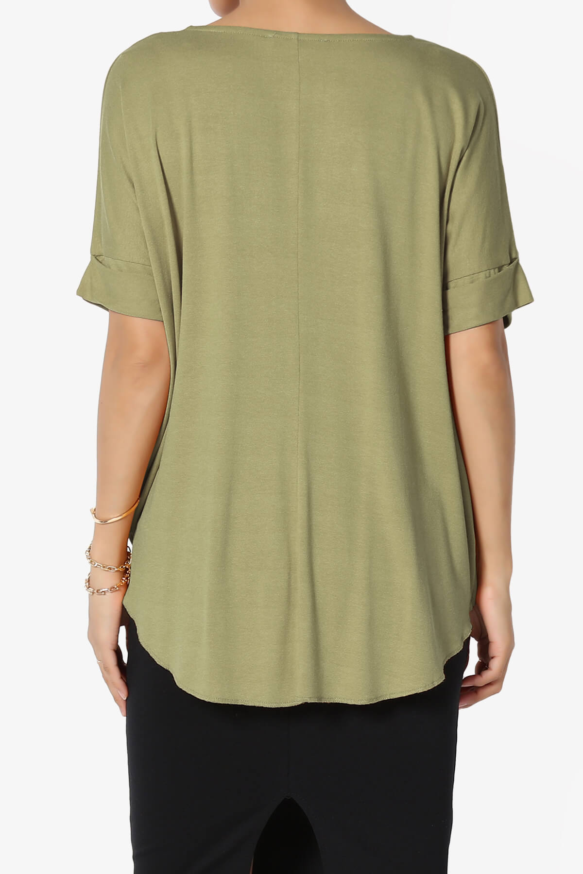 Tackle Wrap Hi-Low Crepe Knit Top KHAKI GREEN_2