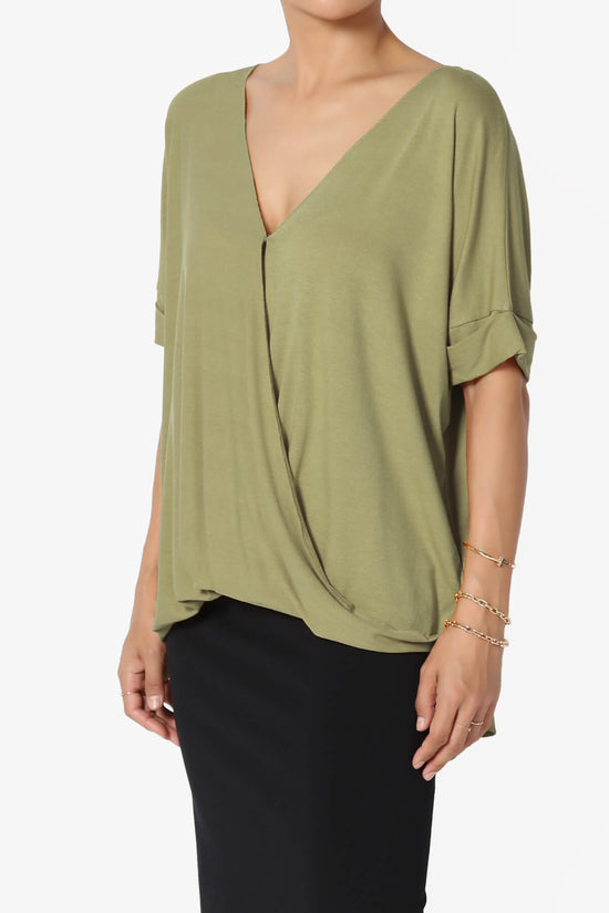 Tackle Wrap Hi-Low Crepe Knit Top KHAKI GREEN_3