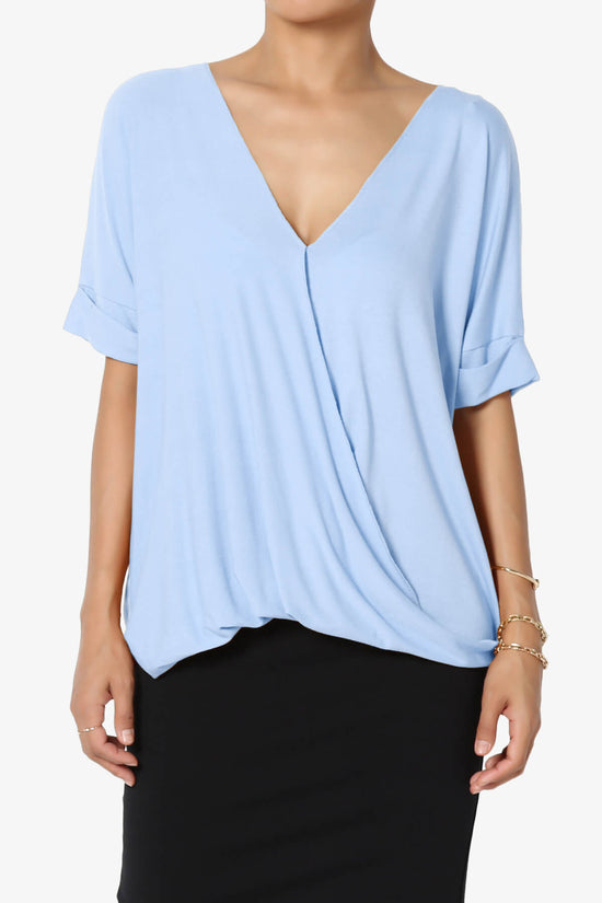 Tackle Wrap Hi-Low Crepe Knit Top LIGHT BLUE_1