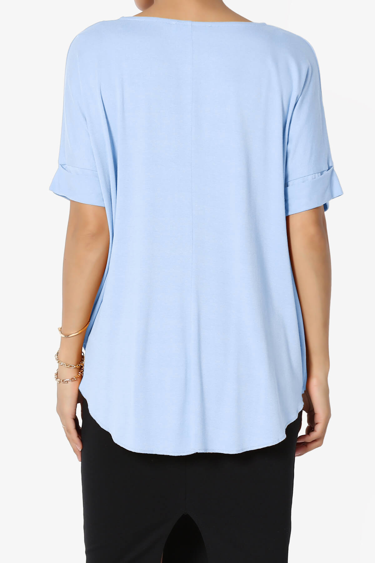 Tackle Wrap Hi-Low Crepe Knit Top LIGHT BLUE_2