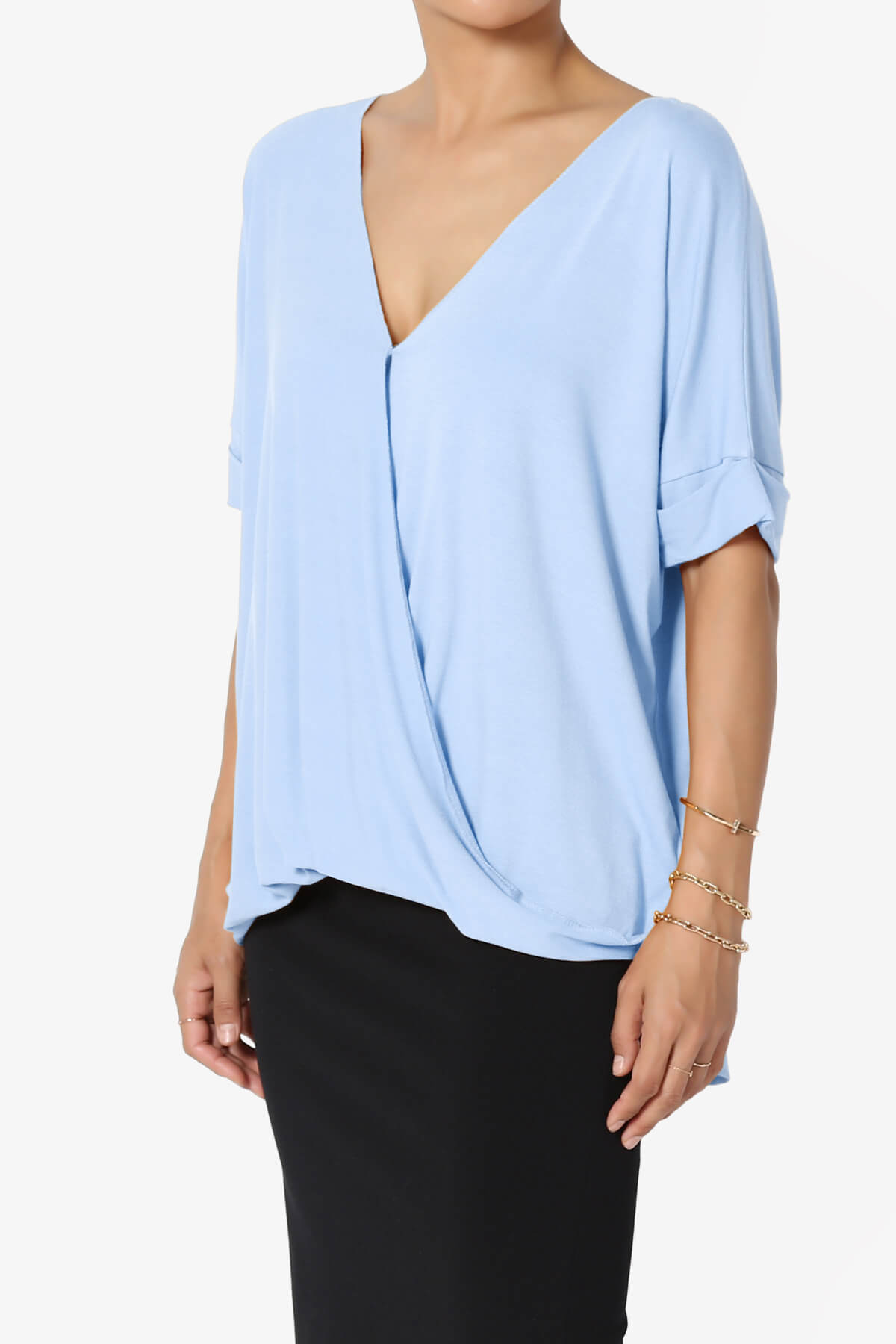 Tackle Wrap Hi-Low Crepe Knit Top LIGHT BLUE_3