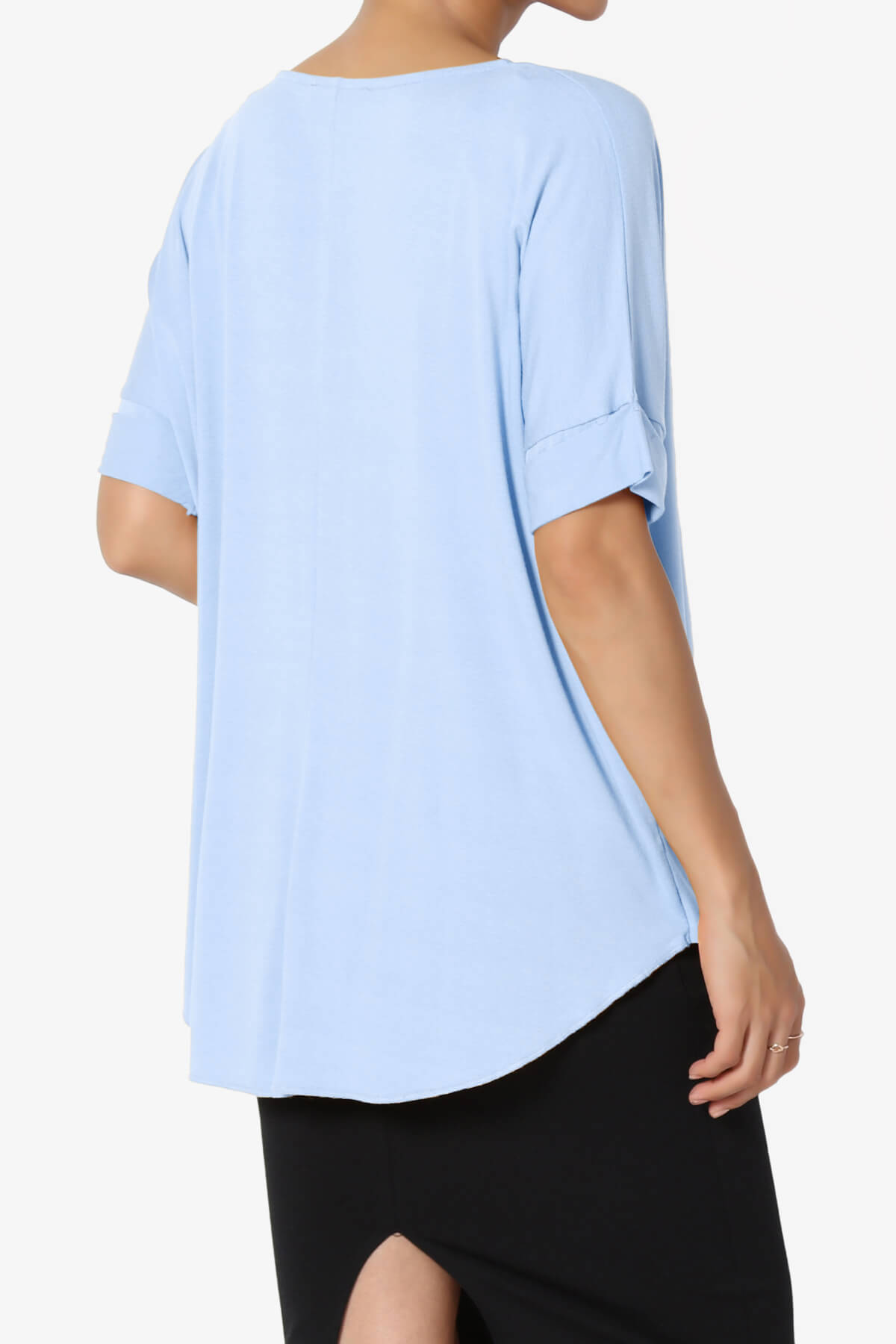 Tackle Wrap Hi-Low Crepe Knit Top LIGHT BLUE_4