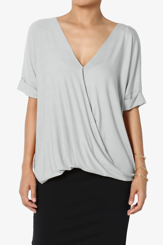 Tackle Wrap Hi-Low Crepe Knit Top LIGHT GREY_1