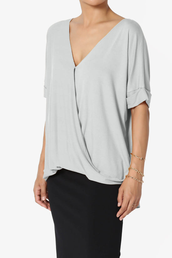 Tackle Wrap Hi-Low Crepe Knit Top LIGHT GREY_3