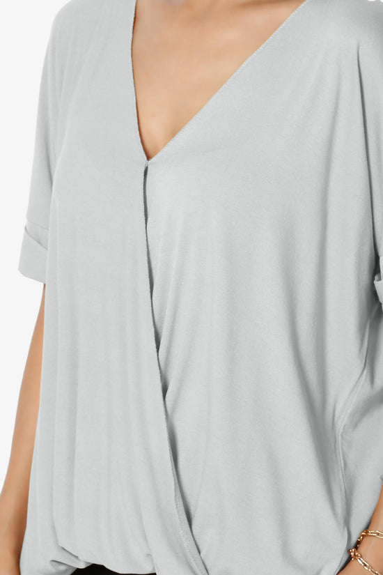 Tackle Wrap Hi-Low Crepe Knit Top LIGHT GREY_5