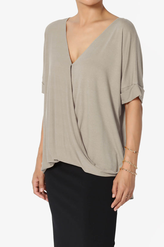 Tackle Wrap Hi-Low Crepe Knit Top LIGHT MOCHA_3