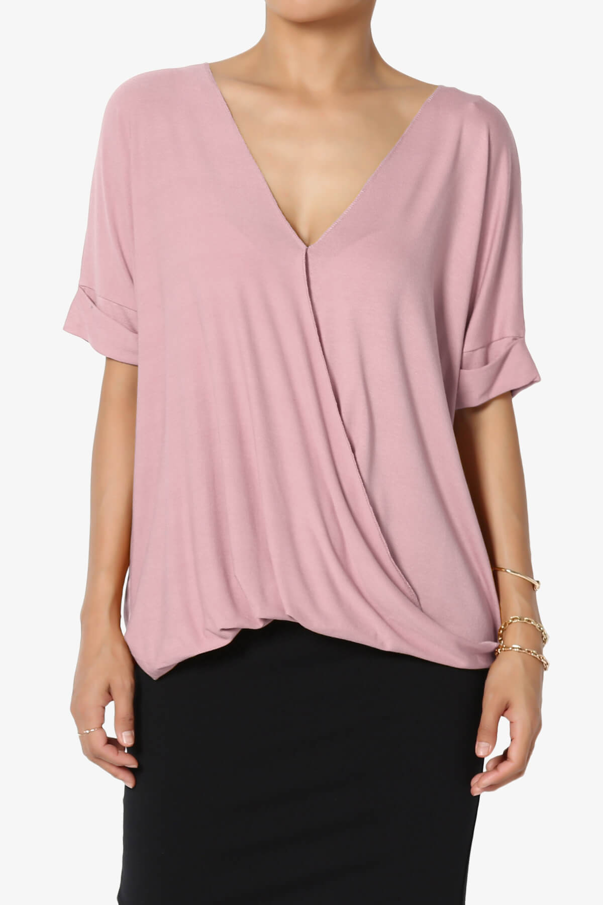 Tackle Wrap Hi-Low Crepe Knit Top LIGHT ROSE_1