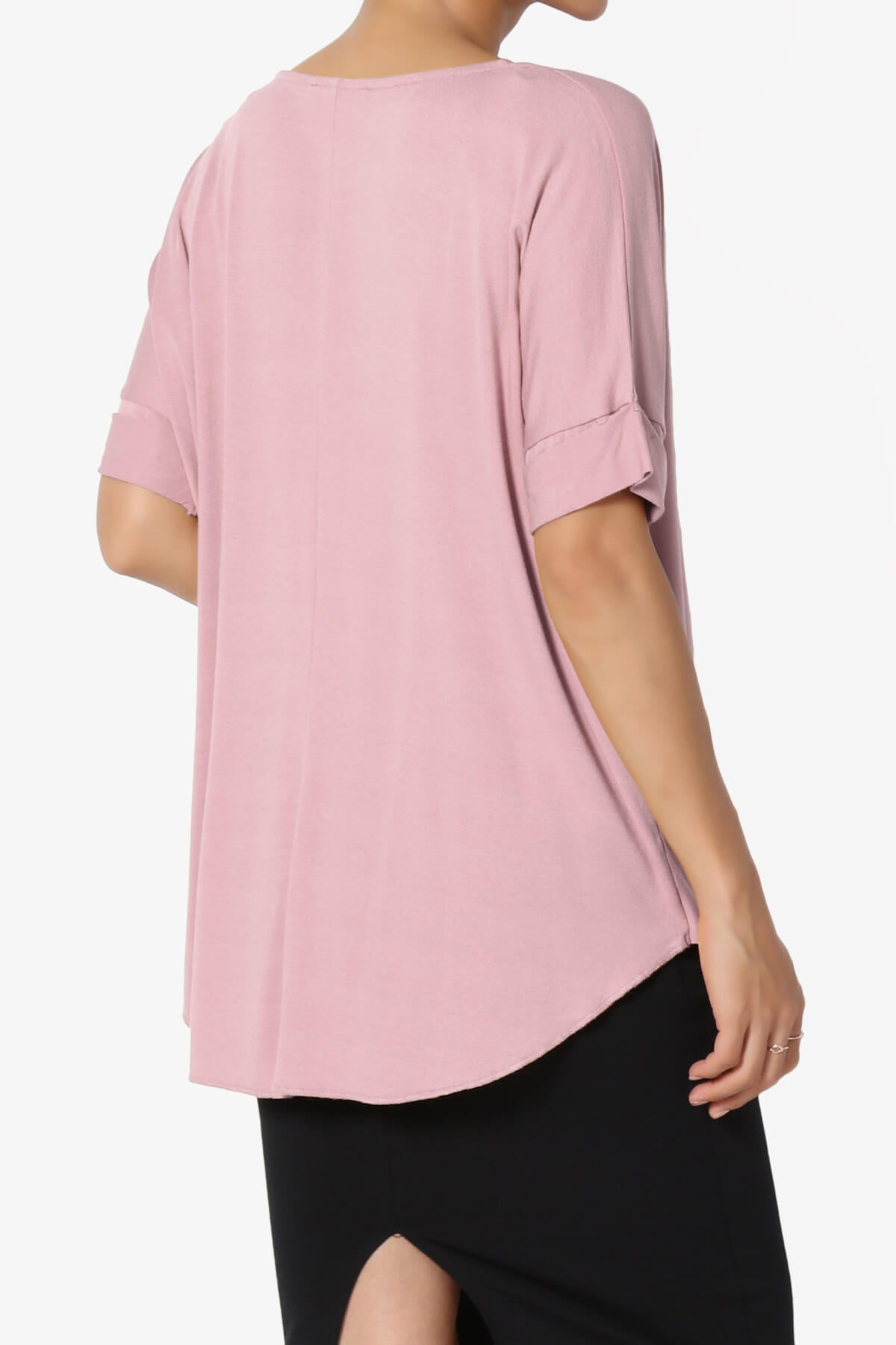 Tackle Wrap Hi-Low Crepe Knit Top LIGHT ROSE_4