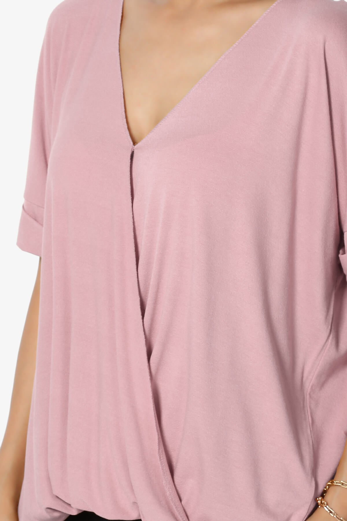 Tackle Wrap Hi-Low Crepe Knit Top LIGHT ROSE_5