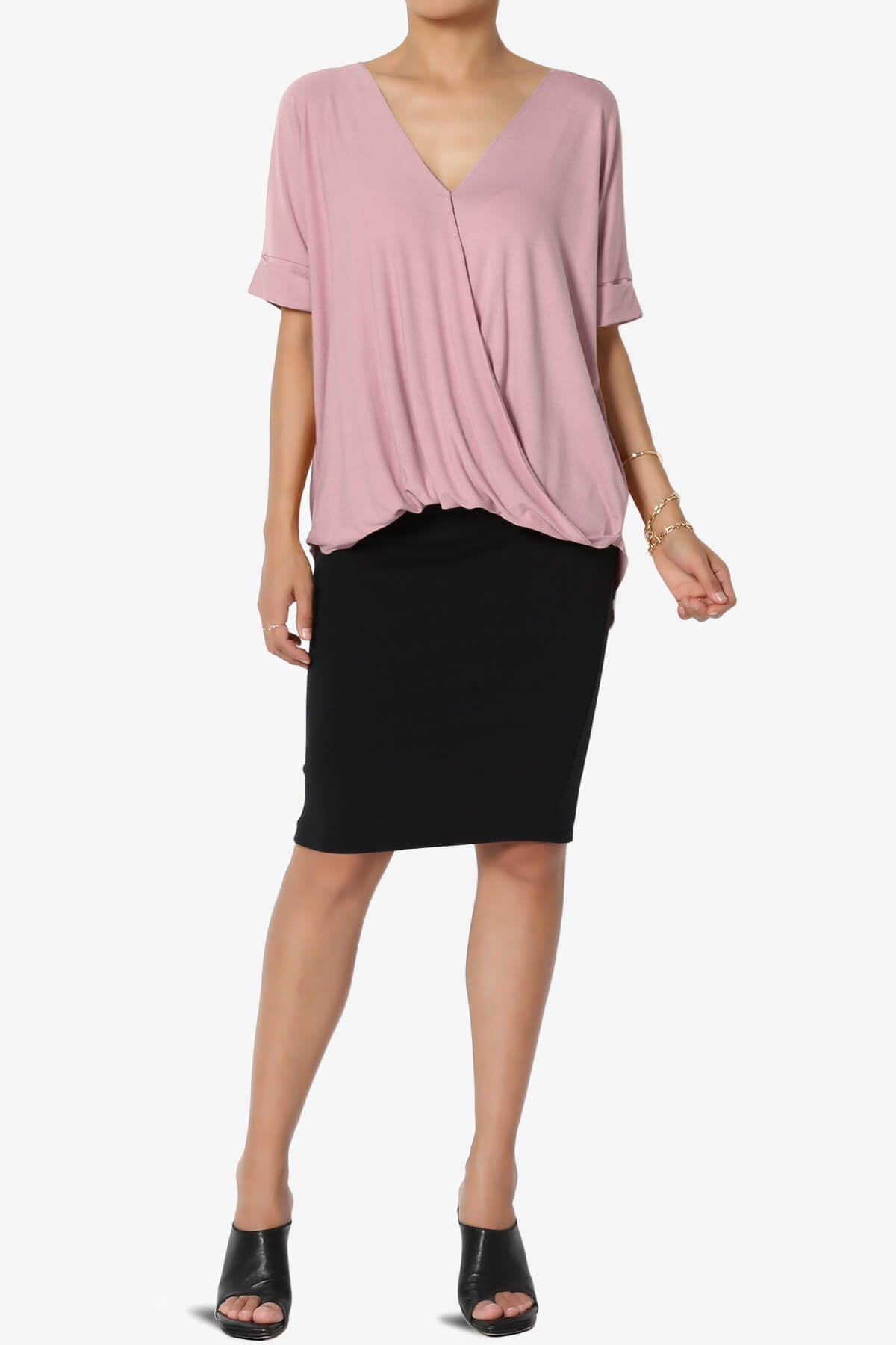Tackle Wrap Hi-Low Crepe Knit Top LIGHT ROSE_6