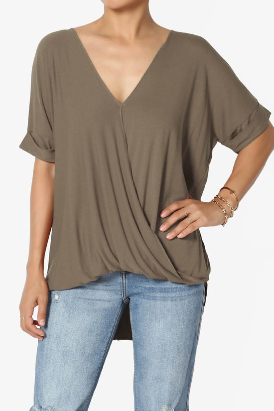 Tackle Wrap Hi-Low Crepe Knit Top MOCHA_1