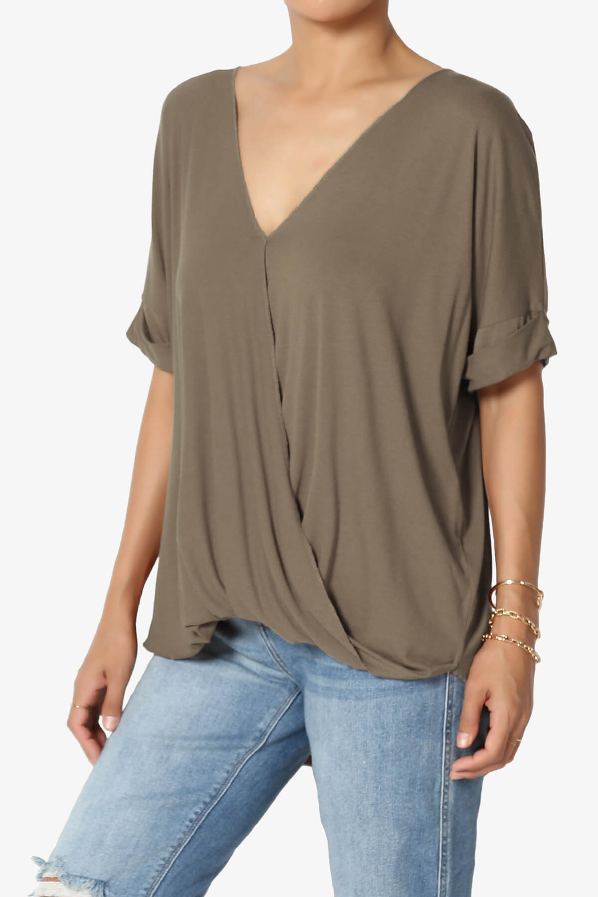 Tackle Wrap Hi-Low Crepe Knit Top MOCHA_3