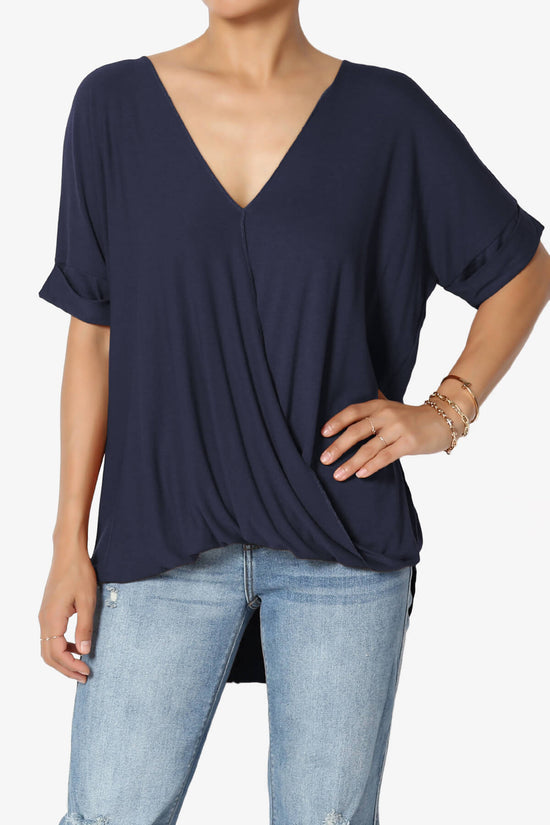 Tackle Wrap Hi-Low Crepe Knit Top NAVY_1