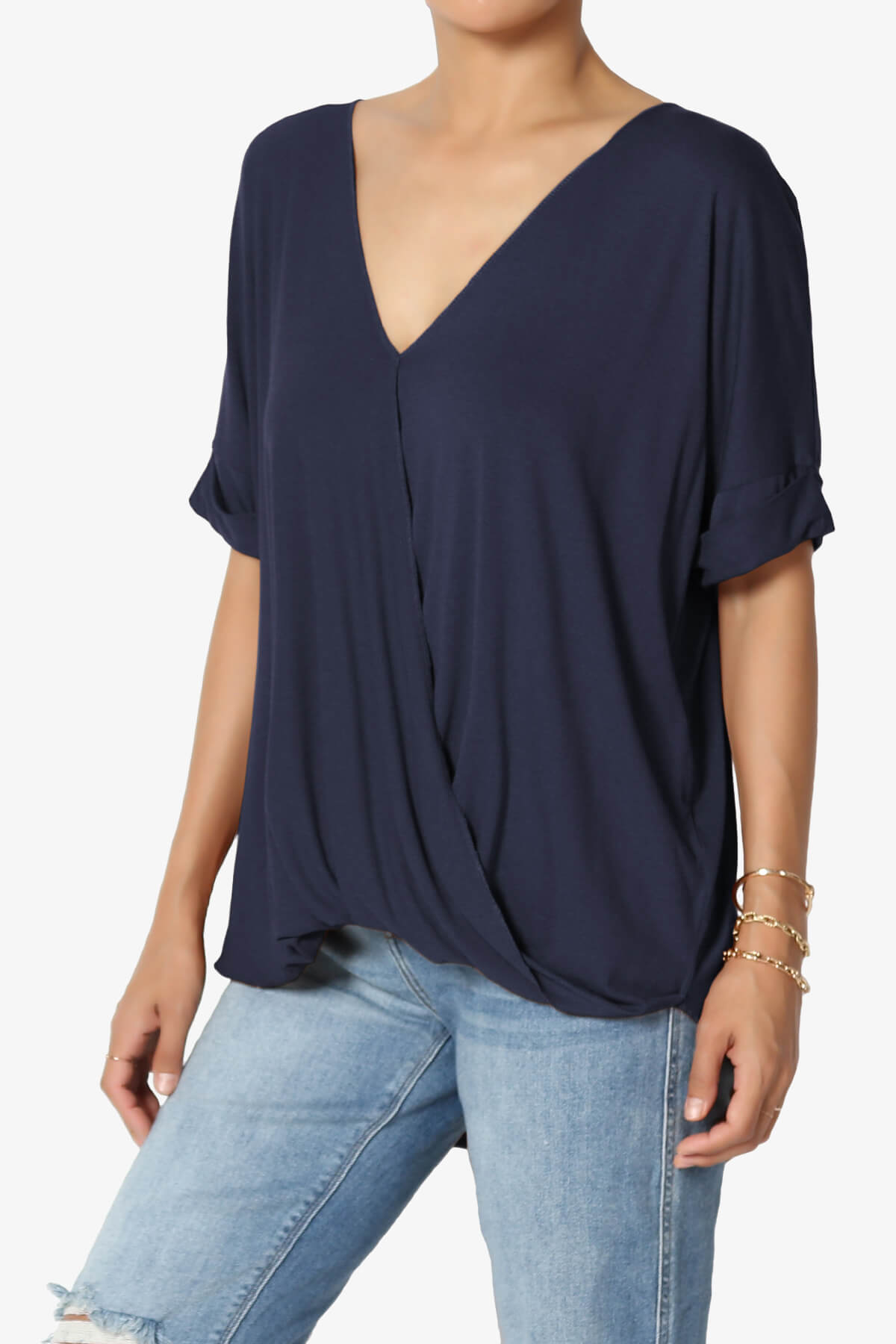 Tackle Wrap Hi-Low Crepe Knit Top NAVY_3