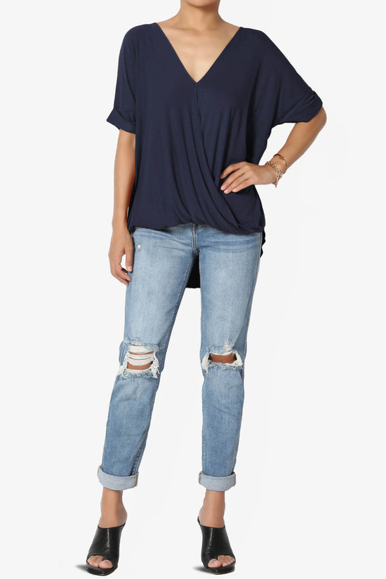 Tackle Wrap Hi-Low Crepe Knit Top NAVY_6