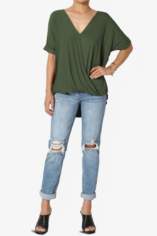 Tackle Wrap Hi-Low Crepe Knit Top OLIVE_6
