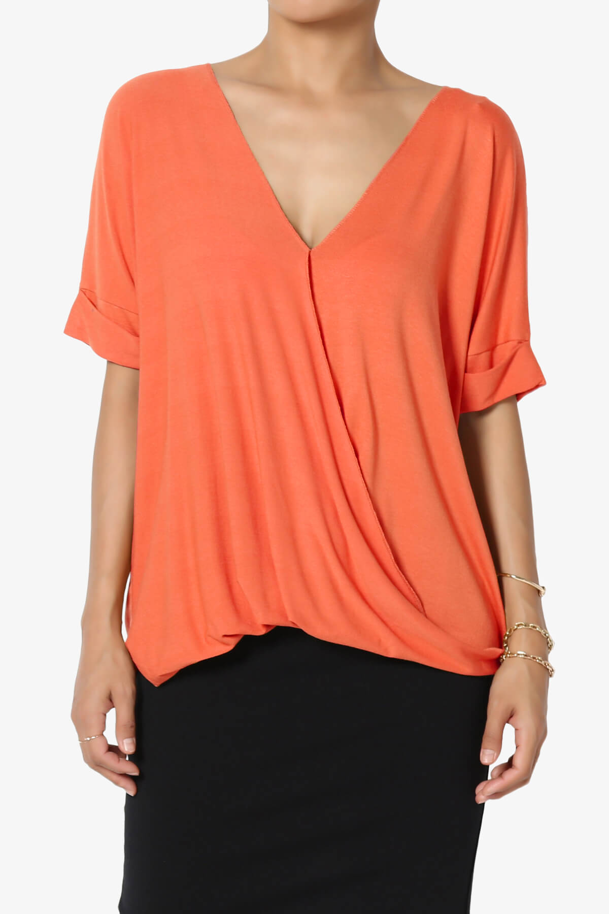 Tackle Wrap Hi-Low Crepe Knit Top ORANGE_1