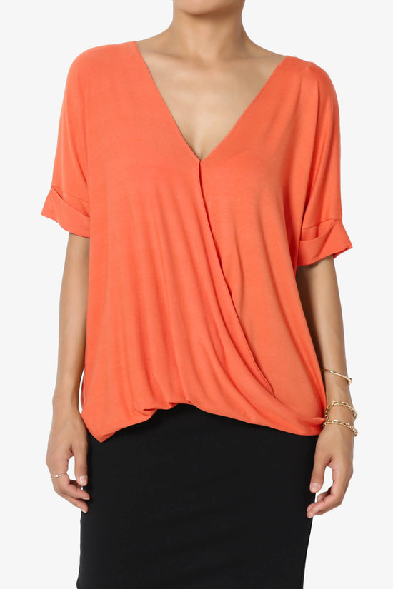 Tackle Wrap Hi-Low Crepe Knit Top ORANGE_1