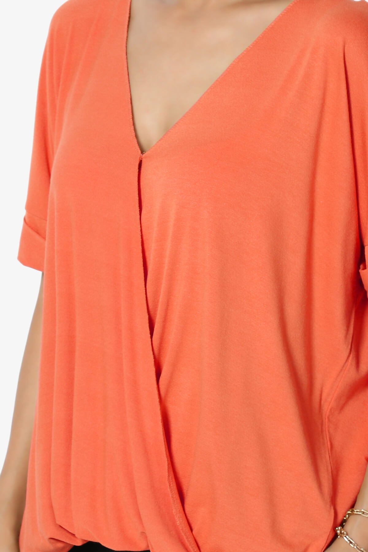 Tackle Wrap Hi-Low Crepe Knit Top ORANGE_5