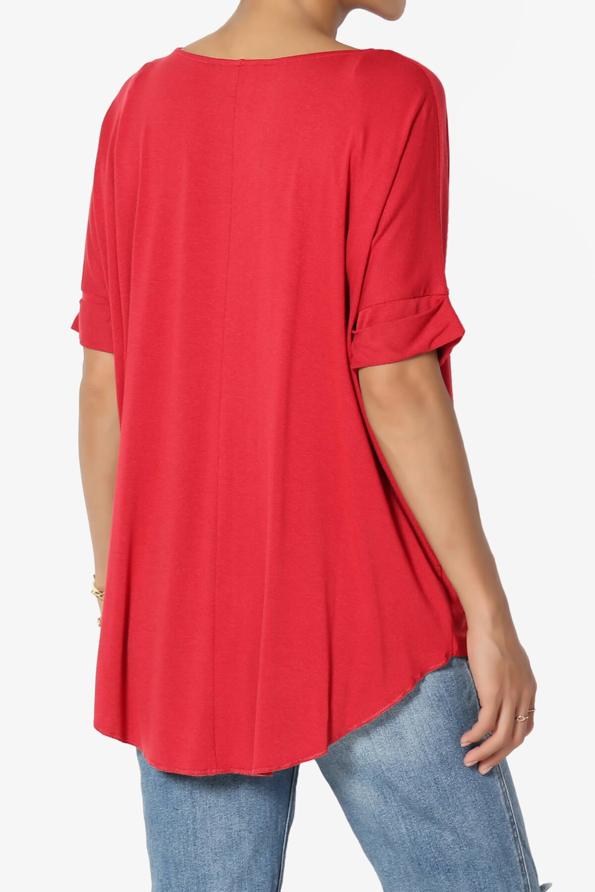 Tackle Wrap Hi-Low Crepe Knit Top RED_4