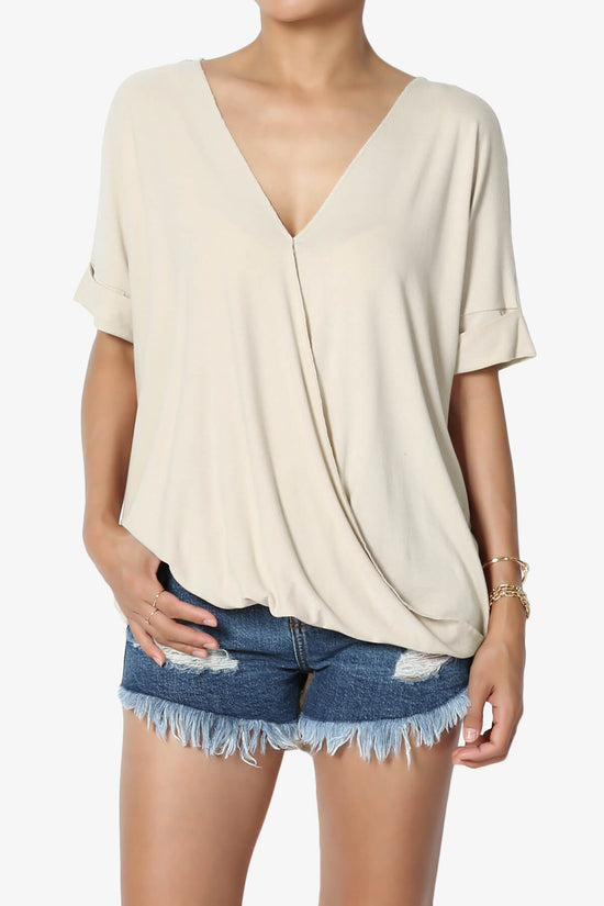 Tackle Wrap Hi-Low Crepe Knit Top SAND BEIGE_1