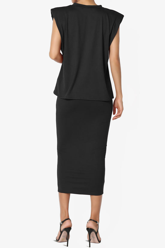 Joey Padded Shoulder Tank Top & Midi Pencil Skirt SET