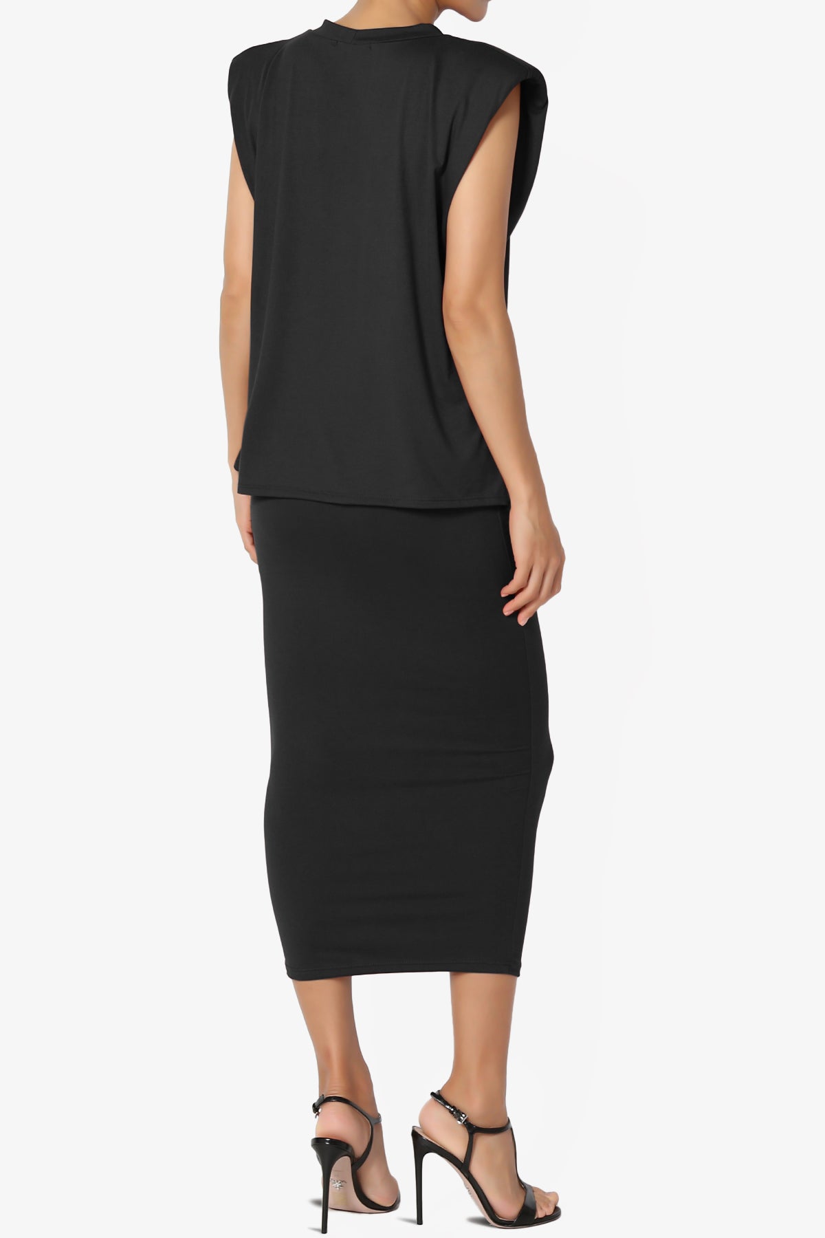 Joey Padded Shoulder Tank Top & Midi Pencil Skirt SET