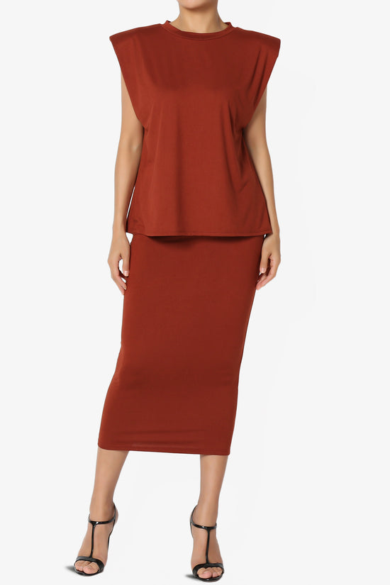 Joey Padded Shoulder Tank Top & Midi Pencil Skirt SET