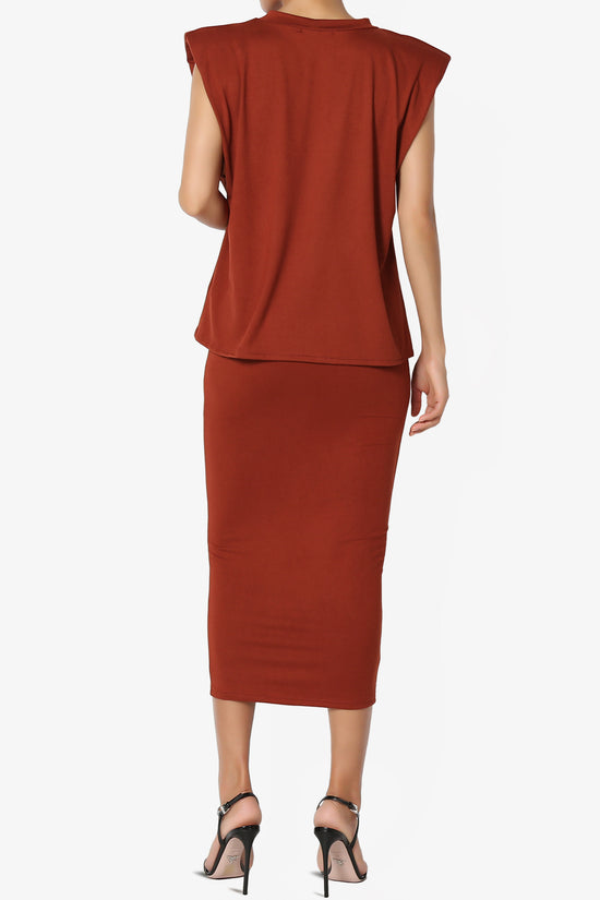 Joey Padded Shoulder Tank Top & Midi Pencil Skirt SET