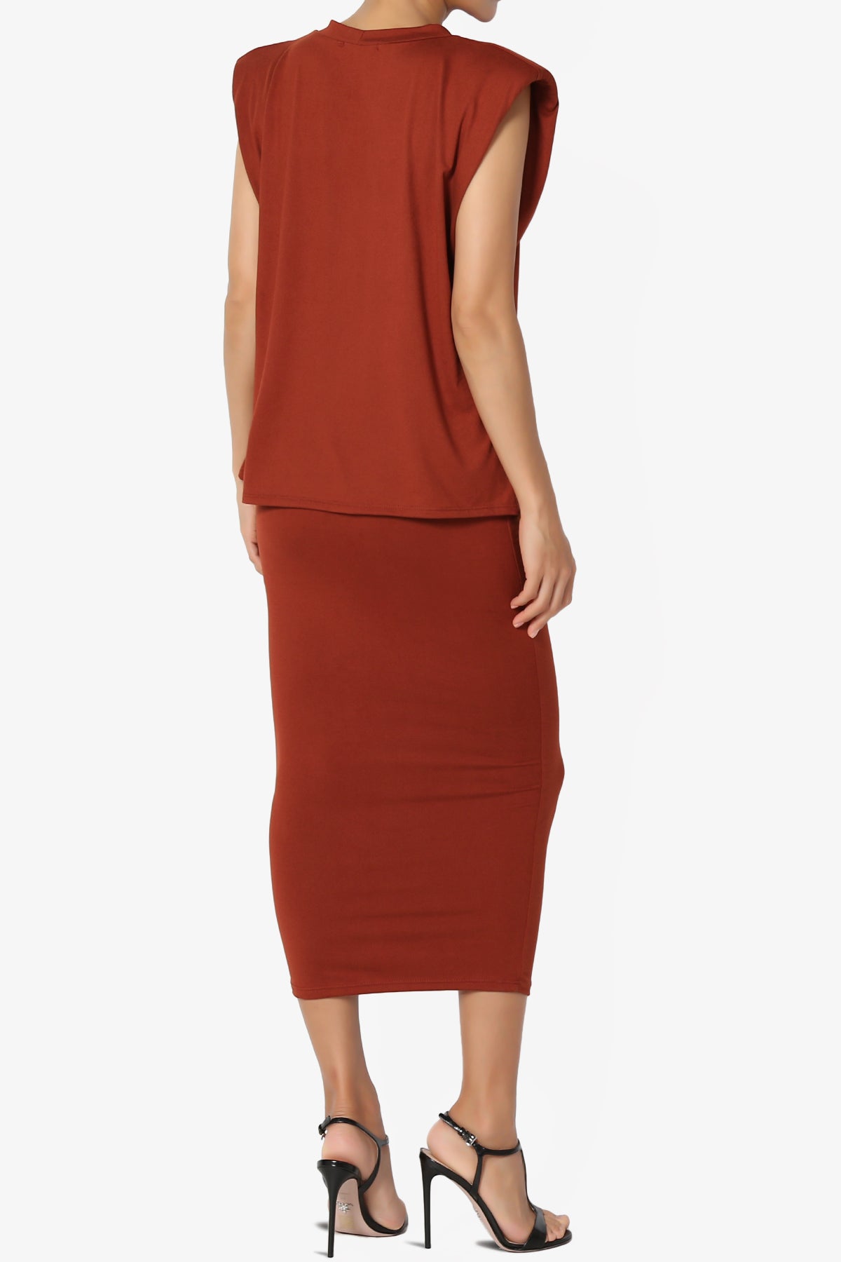 Joey Padded Shoulder Tank Top & Midi Pencil Skirt SET