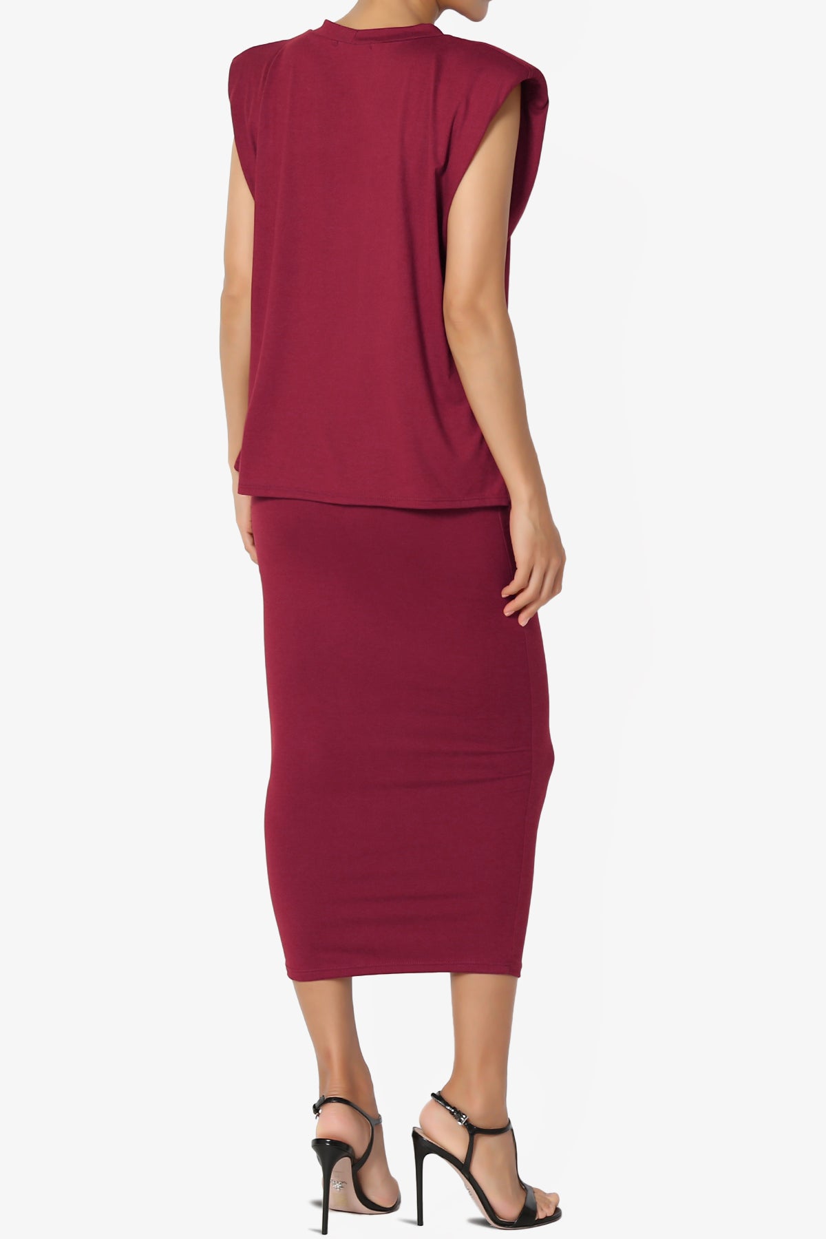 Joey Padded Shoulder Tank Top & Midi Pencil Skirt SET