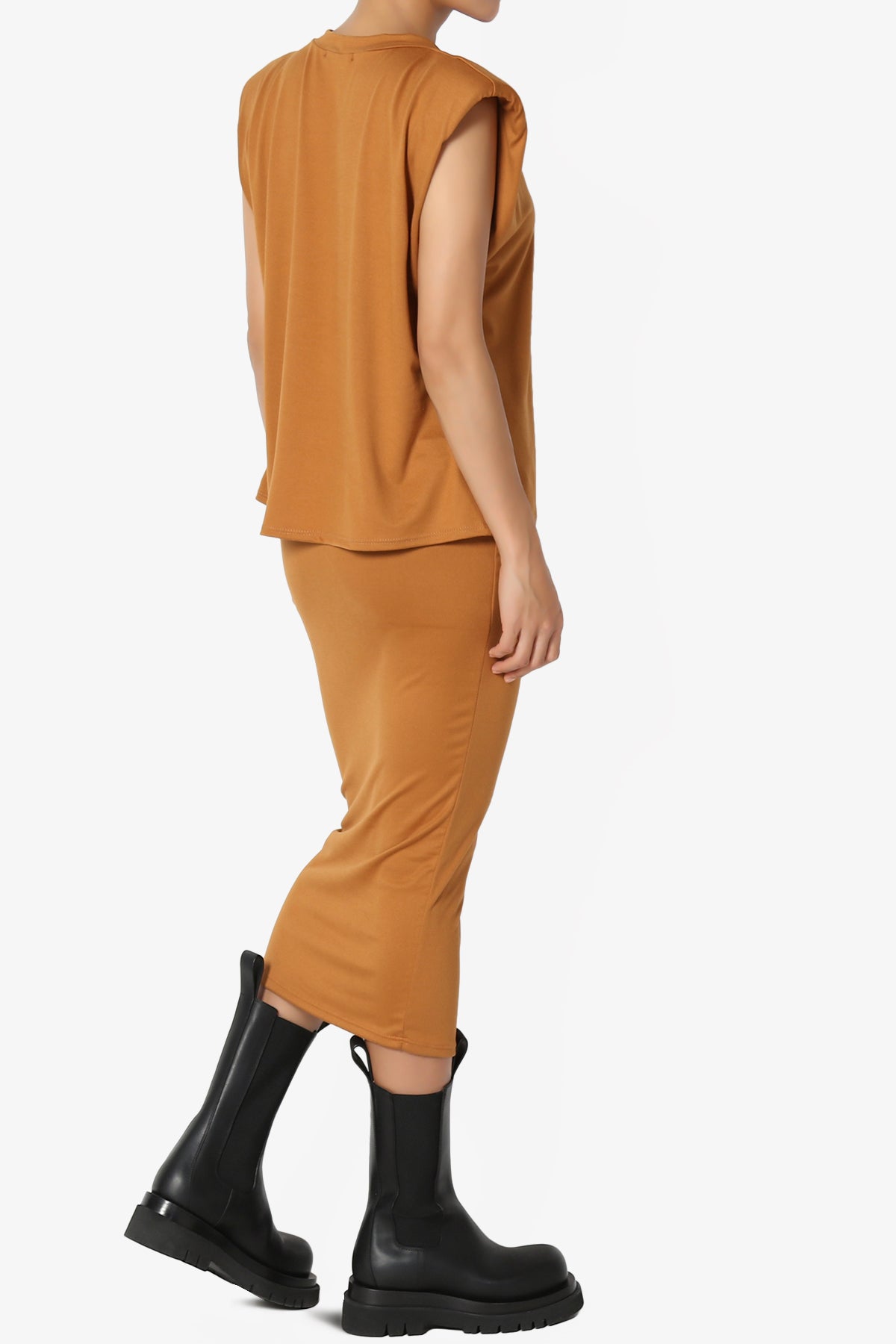 Joey Padded Shoulder Tank Top & Midi Pencil Skirt SET