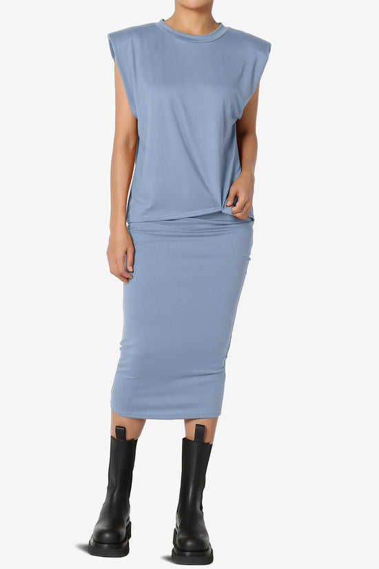 Joey Padded Shoulder Tank Top & Midi Pencil Skirt SET