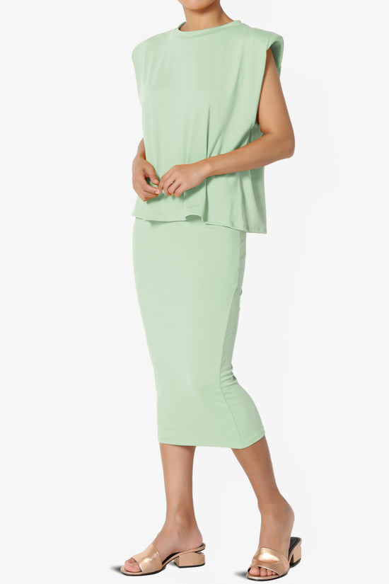 Joey Padded Shoulder Tank Top & Midi Pencil Skirt SET