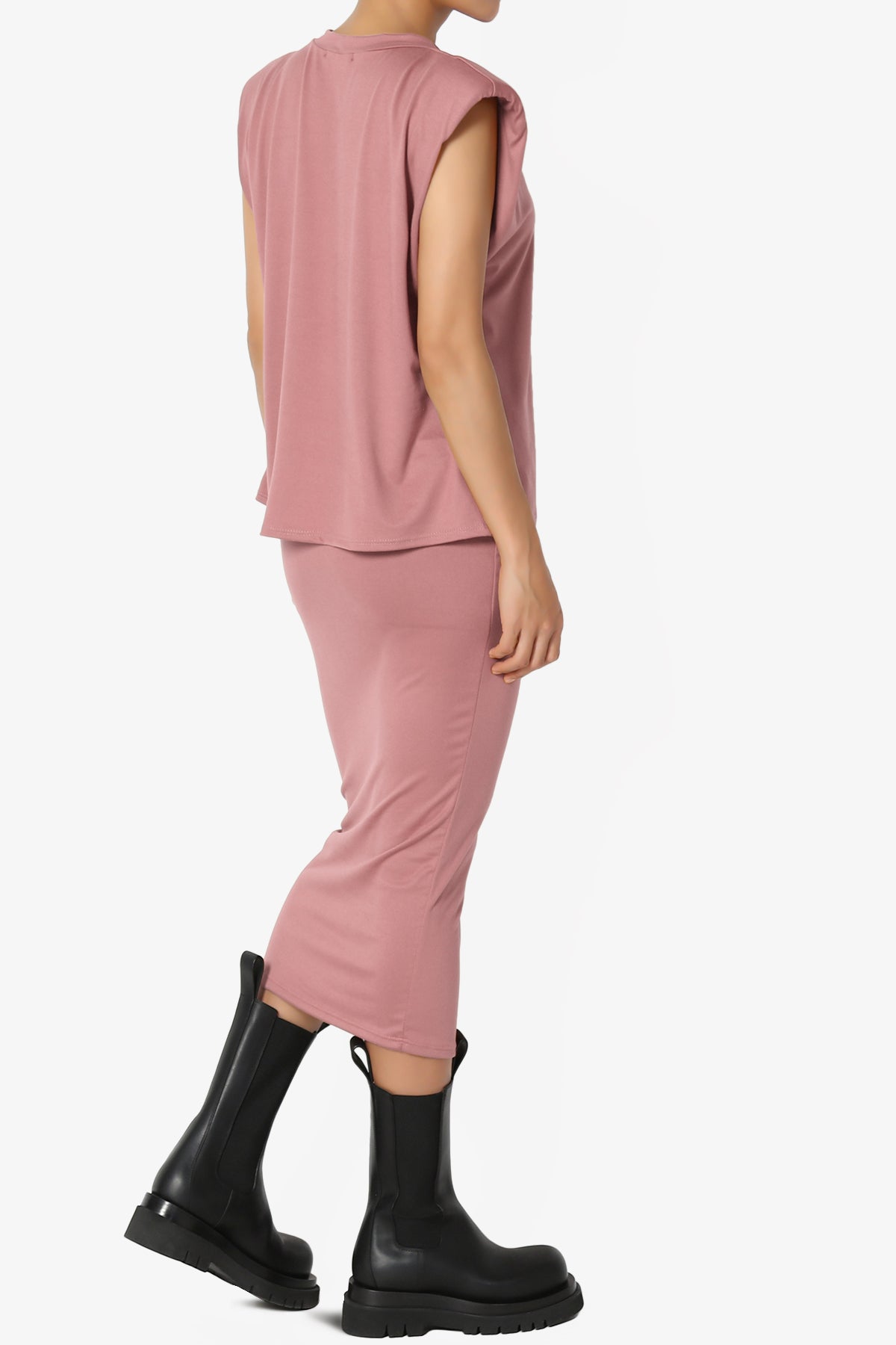 Joey Padded Shoulder Tank Top & Midi Pencil Skirt SET